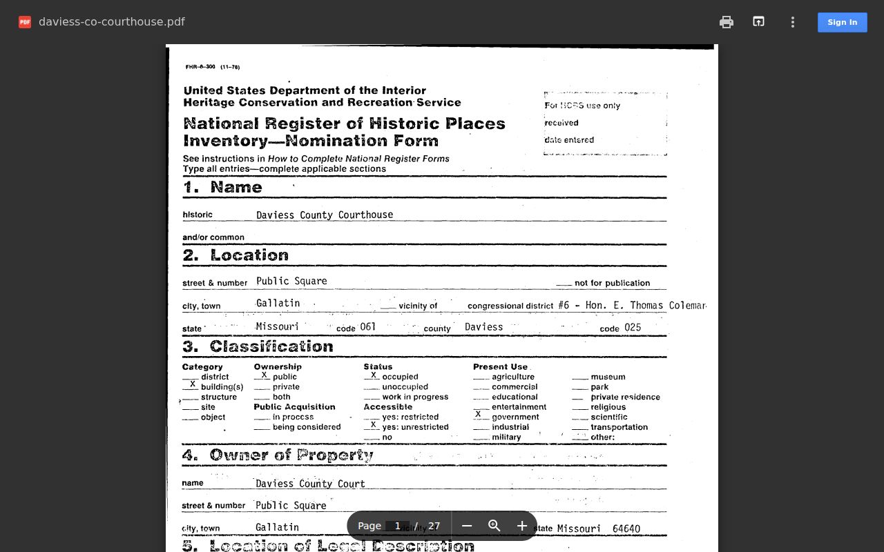 Gallatin court docket courthouse nomination record